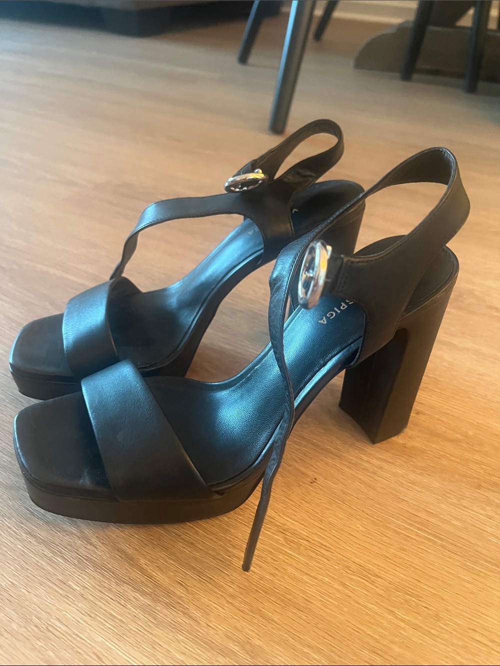 Via Spiga Black Platform Block Heel Sandals